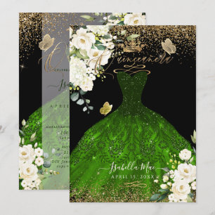 Invitation Pix-Dezines Quinceanera Green Parties scintillant