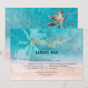 Invitation Pix Dezines surf, palmiers, beach ba mitzvah 