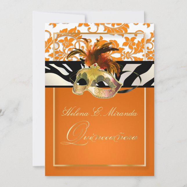 Invitation Pix Dezines Tanza Damask/Quinceanera/Zebra (Devant)