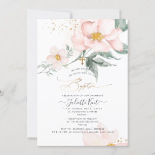 Invitation PixDezin H2 Baptême Rose à simple fosse pétale