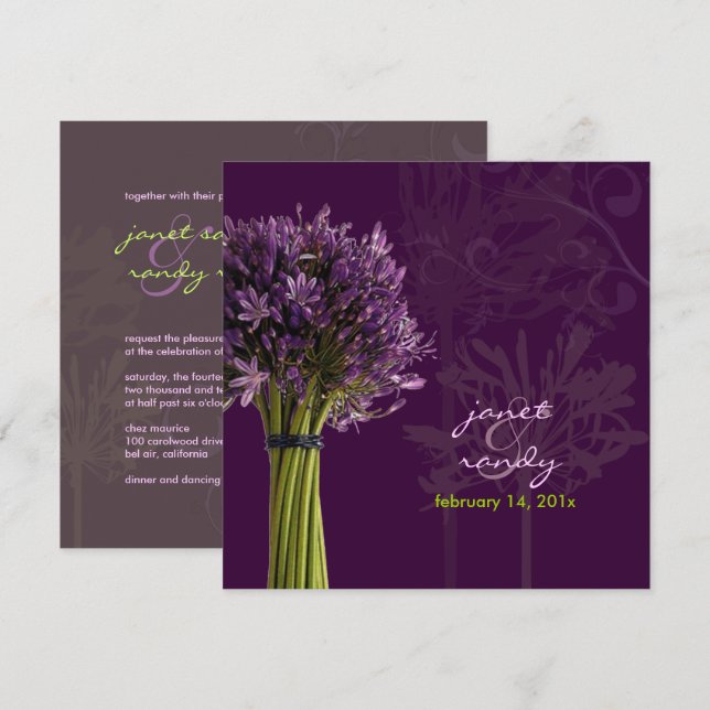 Invitation PixDezines Agapanthus violet DO-IT-YOURSELF couleu (Devant / Derrière)