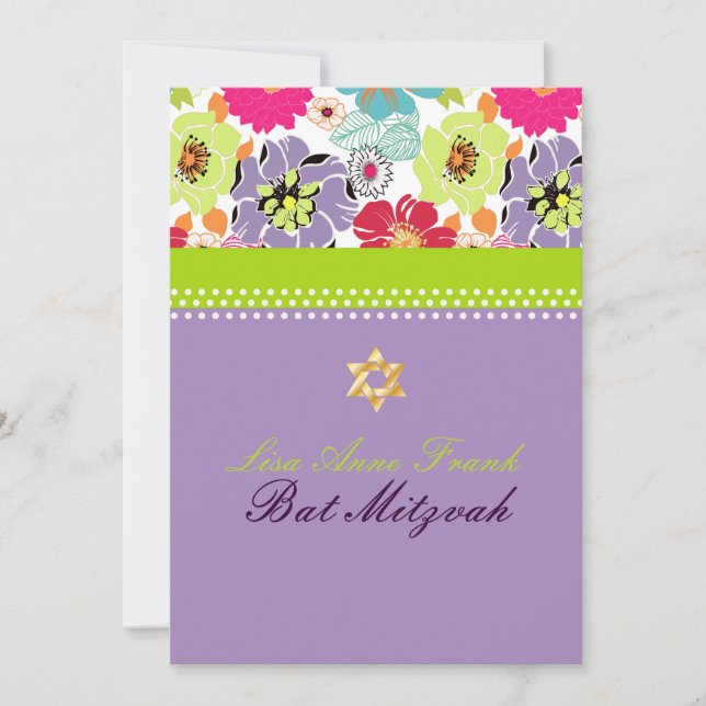 Invitation PixDezines Alegre rétro floral, Bat mitzvah (Devant)