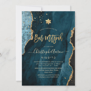 Invitation PixDezines Aquarelle Agate, Or Turquoise 