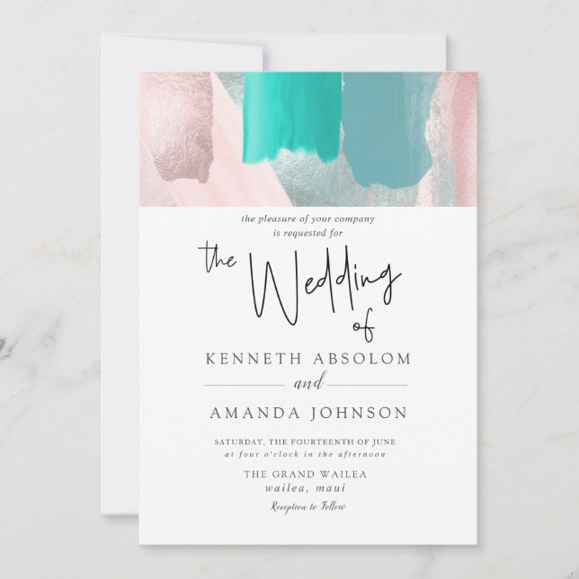 Invitation PixDezines Aquarelle Aqua Rose Gold Sage Turquoise (Devant)
