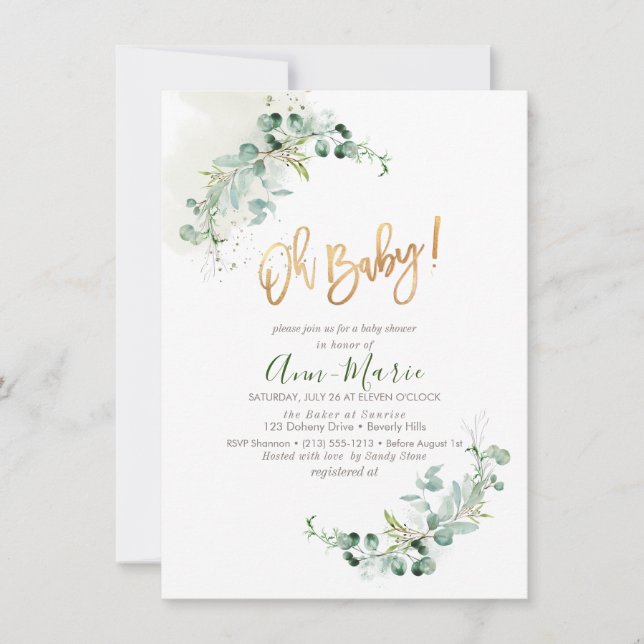 Invitation PixDezines Aquarelle Baby shower vert Invitat (Devant)