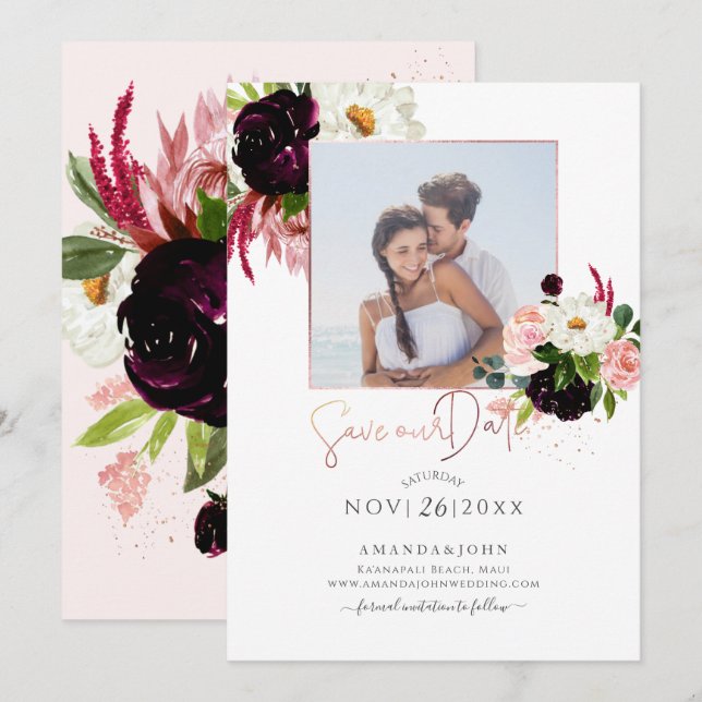 Invitation PixDezines aquarelle Bloom rustique, Enregistrer l (Devant / Derrière)