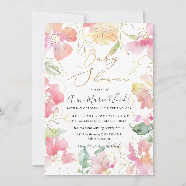Invitation PixDezines Aquarelle Blush Sweet Peas Baby shower (Devant)