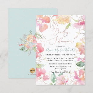 Invitation PixDezines Aquarelle Blush Sweet Peas Baby shower