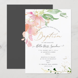 Invitation PixDezines Aquarelle Blushing Sweetpeas Baptism