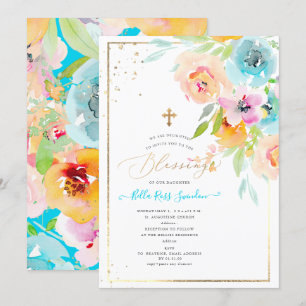 Invitation PixDezines Aquarelle Delicate SpringBloom Baptême