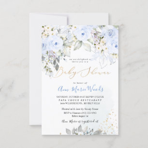 Invitation PixDezines Aquarelle Dusty Blue Rose Baby shower