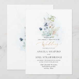Invitation PixDezines Aquarelle Dusty Blue Winter Coton