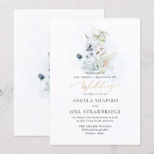 Invitation PixDezines Aquarelle Dusty Blue Winter Coton