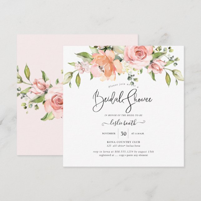 Invitation PixDezines Aquarelle Dusty Rose Fête des mariées (Devant / Derrière)