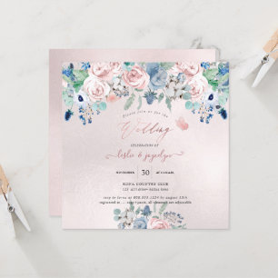 Invitation PixDezines Aquarelle Dusty Rose Mariage bleu marin
