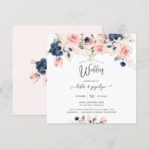 Invitation PixDezines Aquarelle Dusty Rose Mariage bleu marin