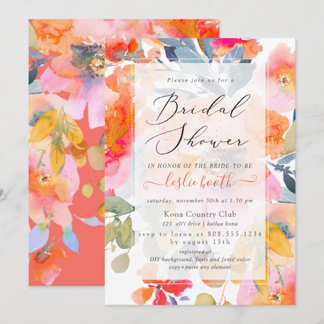 Invitation PixDezines Aquarelle, Fête des mariées Rose de jar (Devant / Derrière)