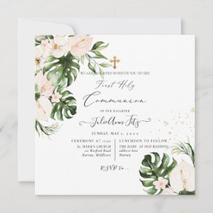 Invitation PixDezines Aquarelle Floral Tropical et Feuillage