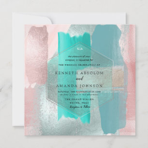 Invitation PixDezines aquarelle moderne Aqua sarcelle baiser