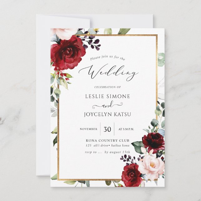 Invitation PixDezines Aquarelle Passionate Blooms Mariage (Devant)