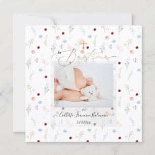 Invitation PixDezines Aquarelle Petite Fleurs Baptême Fille