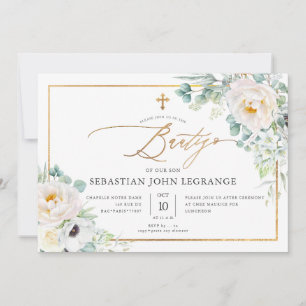 Invitation PixDezines Aquarelle Pivoines Eucalyptus Baptême