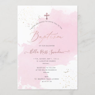 Invitation PixDezines Aquarelle Rose Swatch Baptism