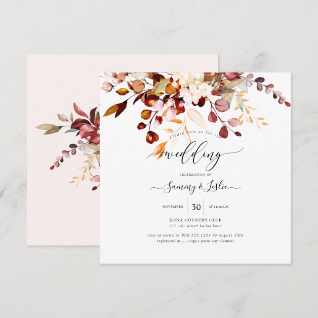 Invitation PixDezines Aquarelle Rouille Orange Gum Eucalyptus (Devant / Derrière)