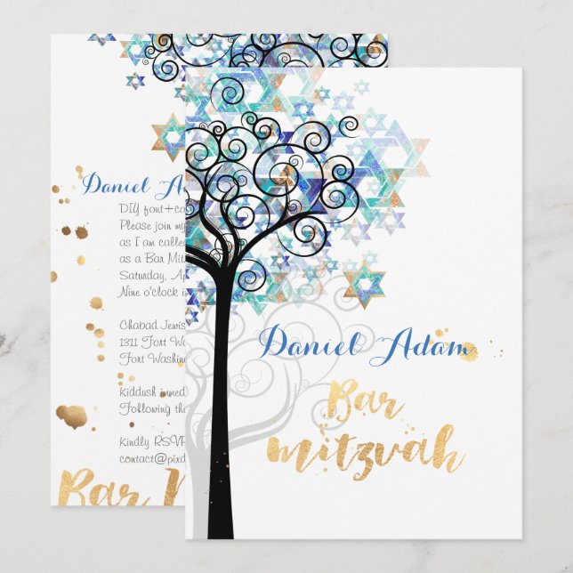 Invitation PixDezines Arbre de vie Barre Mitzvah (Devant / Derrière)
