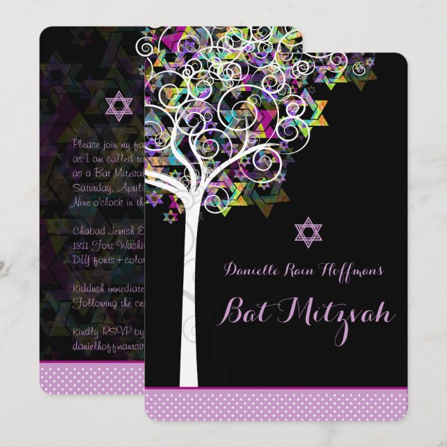 Invitation PixDezines arbre de vie Bat mitzvah/arrière - plan (Devant / Derrière)