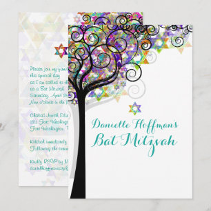 Invitation PixDezines ARBRE DE VIE BAT MITZVAH/PURPLE/PINK