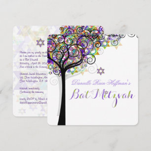 Invitation PixDezines ARBRE DE VIE BAT MITZVAH/PURPLE+PINK