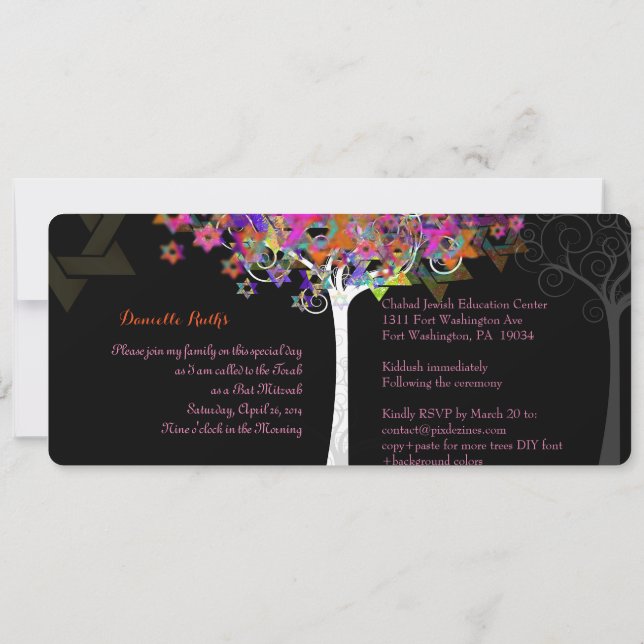 Invitation PixDezines Arbre de vie Bat mitzvah/rose (Dos)