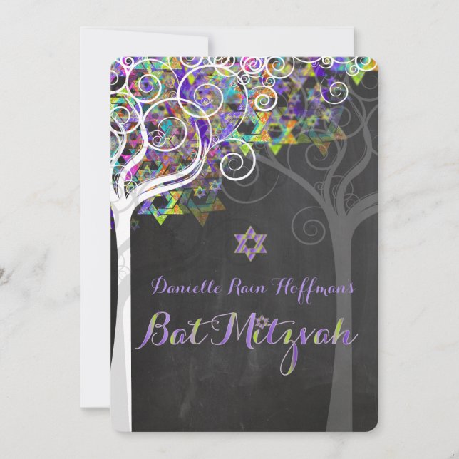 Invitation PixDezines arbre de vie Bat mitzvah/tableau de bor (Devant)