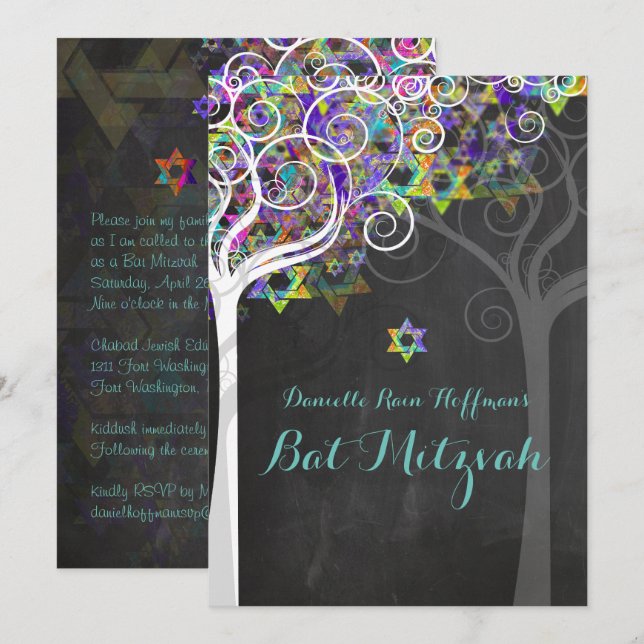 Invitation PixDezines arbre de vie Bat mitzvah/tableau de bor (Devant / Derrière)