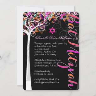 Invitation PixDezines arbre de vie Bat Mitzvah/tableau noir