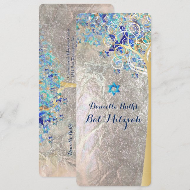 Invitation PixDezines Arbre de vie Mitzvah/Argent Foil (Devant / Derrière)