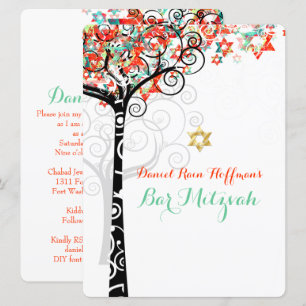 Invitation PixDezines arbre de vie mitzvah/Mint Green/Orange