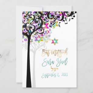 Invitation PixDezines ARBRE DE VIE NOTES DE MUSIQUE MITZVAH R
