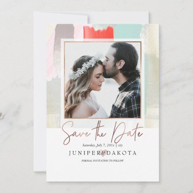 Invitation PixDezines Art Moderne, Coral+Mint (Devant)