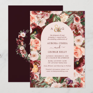 Invitation PixDezines Automne Love H2 Marsala Fleurs rouges