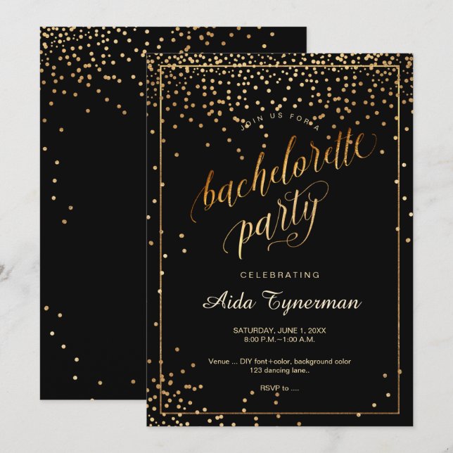 Invitation PixDezines Bachelorette Party Faux Gold Confetti (Devant / Derrière)