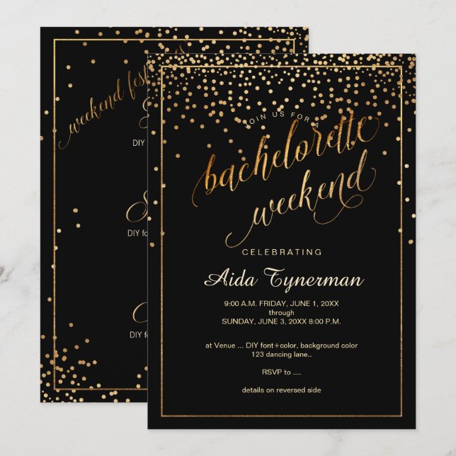 Invitation PixDezines Bachelorette Weekend Faux Gold Confetti (Devant / Derrière)