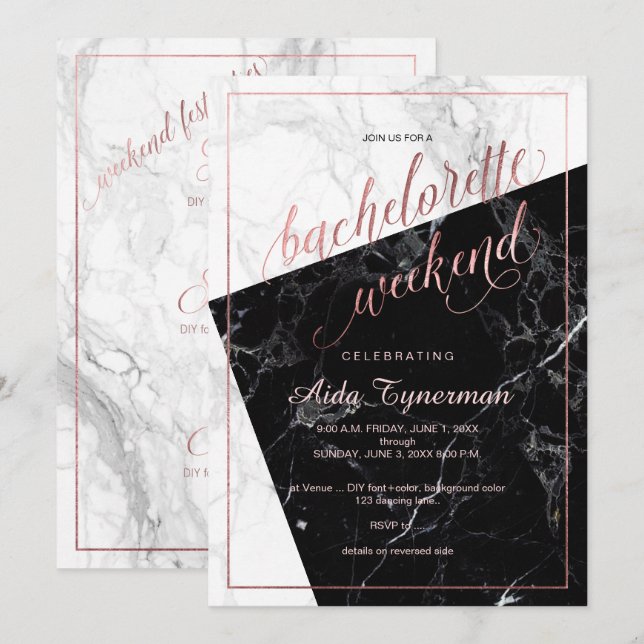 Invitation PixDezines Bachelorette Weekend Faux Rose Gold (Devant / Derrière)