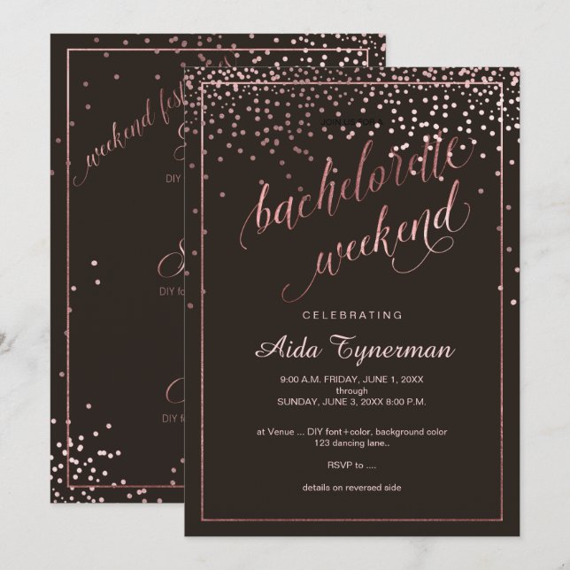 Invitation PixDezines Bachelorette Weekend Faux Rose Gold (Devant / Derrière)