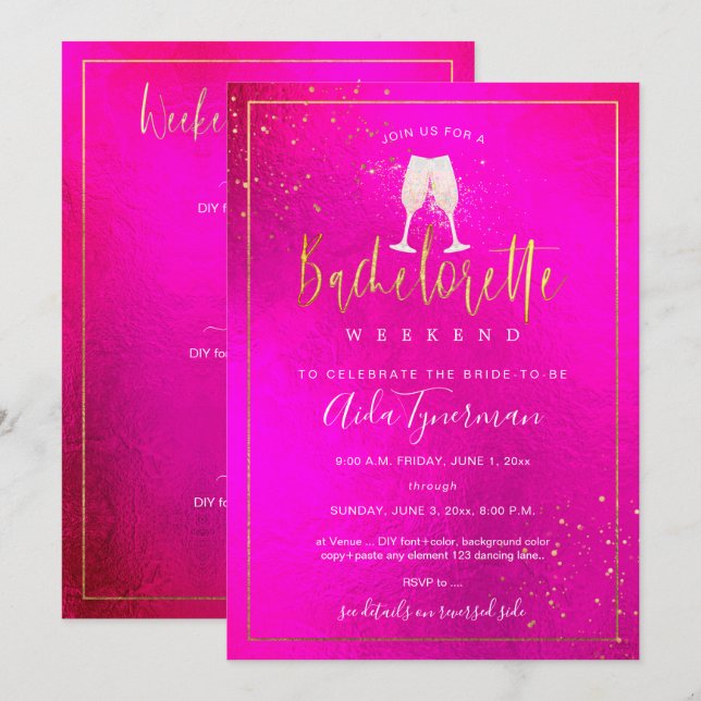 Invitation PixDezines Bachelorette Weekend Hot n Flashy Pink (Devant / Derrière)