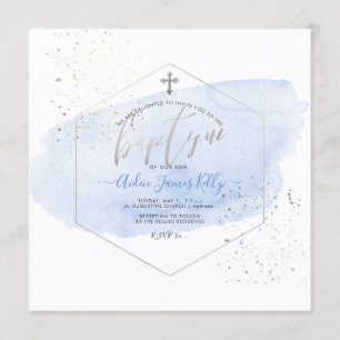Invitation PixDezines Baptême Aquarelle bleue+Nid d'abeille