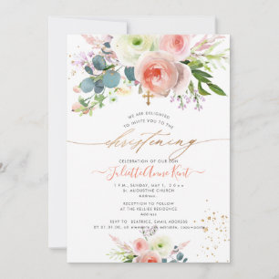 Invitation PixDezines Baptême de pivoines aquarelles roses