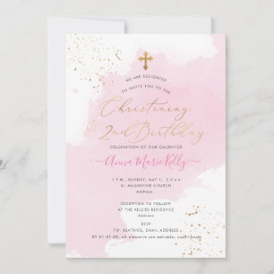 Invitation PixDezines Baptême Fête 2ème Anniversaire Rose Aqu