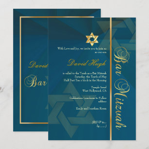 Invitation PixDezines BAR CLASSIQUE MITZVAH/TURQUOISE BLUE+OR